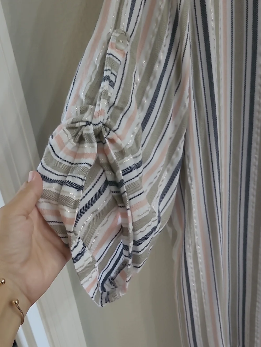 Club Z Collection Striped Button-Front Tunic Top in Blush, Navy & Cream Size 2x - Picture 5 of 7